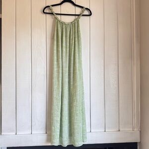 Oscar de la Renta Green and White Sheer Midi Dress